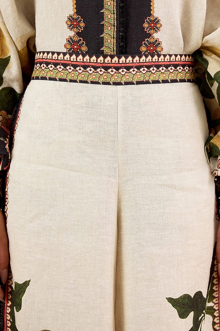Beige & Black Linen Printed Overlap Pant by Rajdeep Ranawat at Pernia's Pop Up Shop