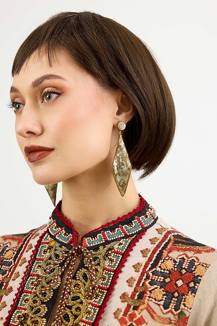 Taupe Linen Printed Tunic by Rajdeep Ranawat at Pernia's Pop Up Shop