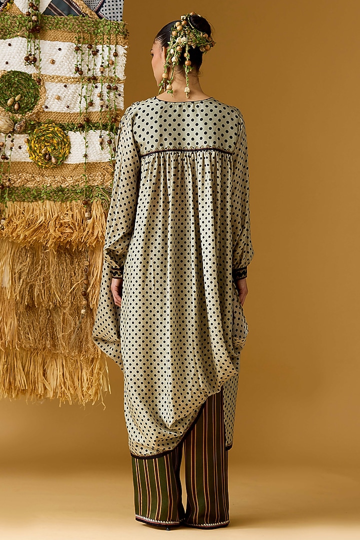 Olive Green Modal Satin Striped Palazzo by Rajdeep Ranawat at Pernia's Pop Up Shop
