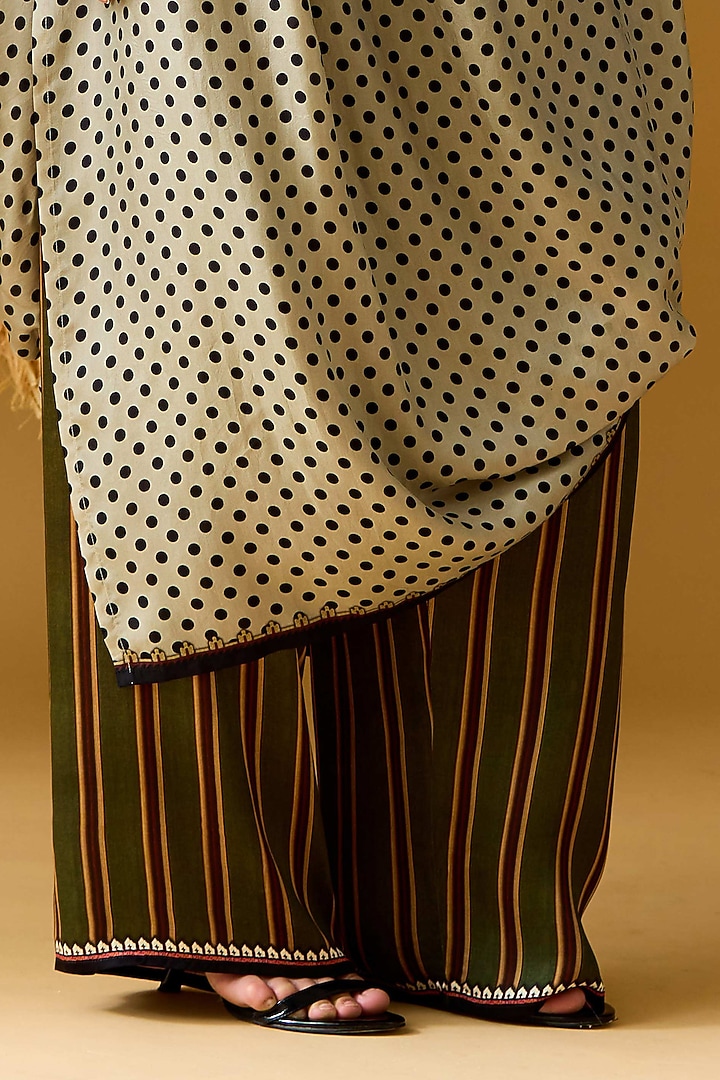 Olive Green Modal Satin Striped Palazzo by Rajdeep Ranawat at Pernia's Pop Up Shop