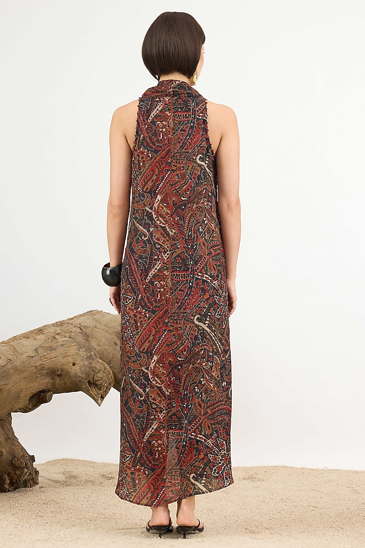 Multi-Colored Silk Printed Knotted Draped Cocktail Dress by Rajdeep Ranawat at Pernia's Pop Up Shop