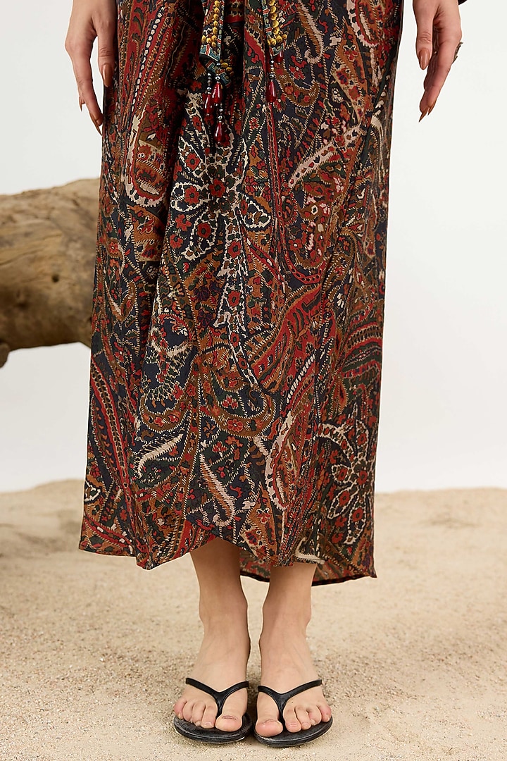 Multi-Colored Silk Printed Knotted Draped Cocktail Dress by Rajdeep Ranawat at Pernia's Pop Up Shop