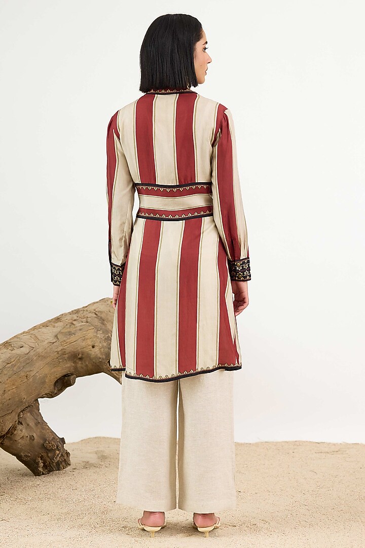 Red & Beige Linen Mini Vacation Dress by Rajdeep Ranawat at Pernia's Pop Up Shop