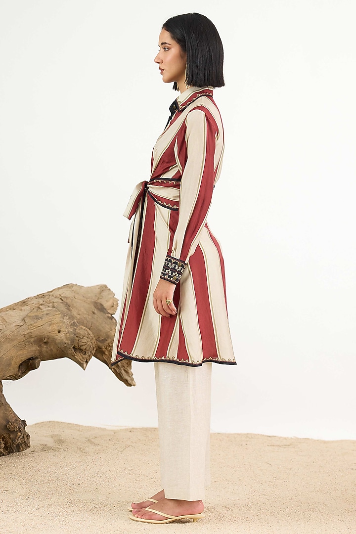 Red & Beige Linen Mini Vacation Dress by Rajdeep Ranawat at Pernia's Pop Up Shop