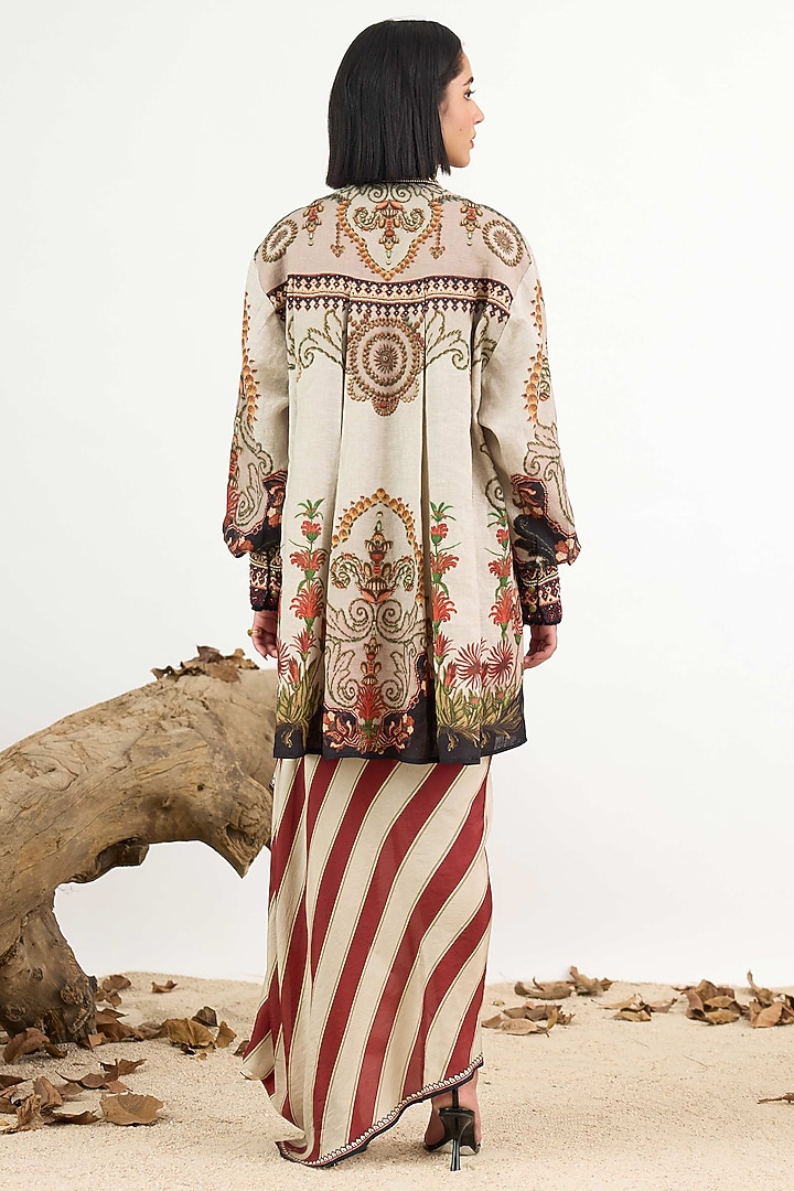 Beige Linen Printed Tunic by Rajdeep Ranawat at Pernia's Pop Up Shop