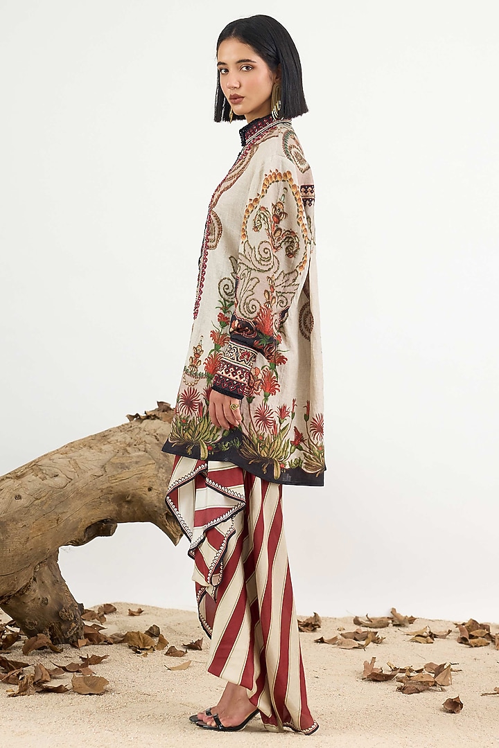 Beige Linen Printed Tunic by Rajdeep Ranawat at Pernia's Pop Up Shop