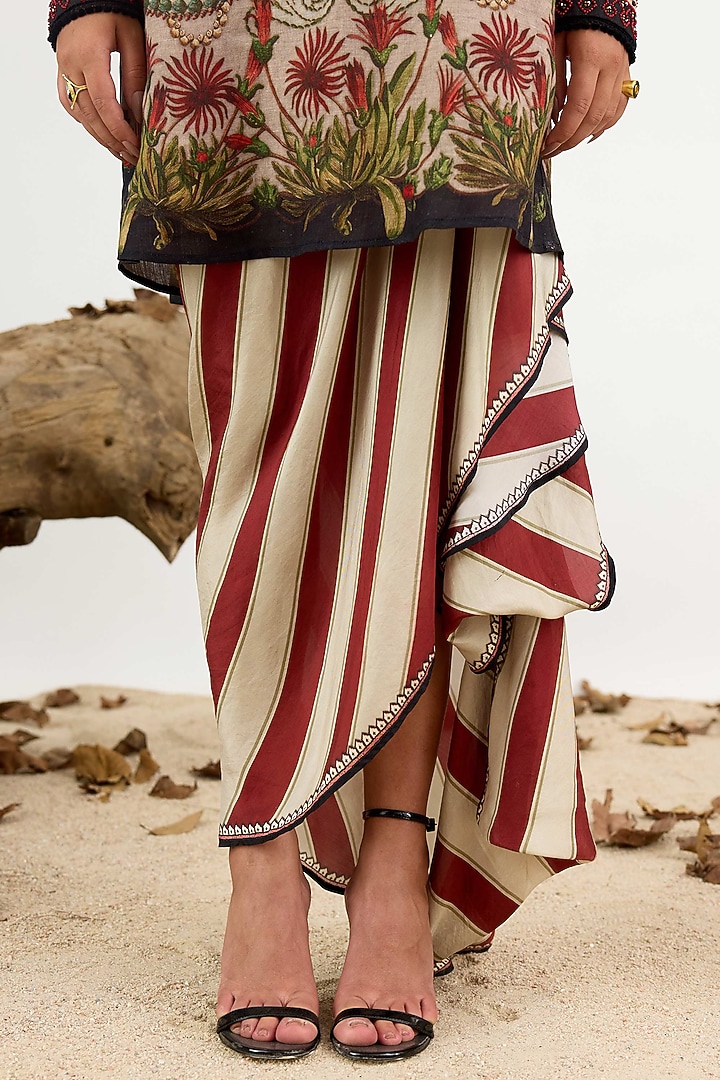 Beige Silk Printed Draped Skirt by Rajdeep Ranawat at Pernia's Pop Up Shop