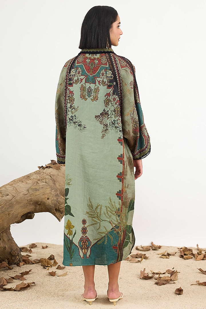 Teal & Blue Linen Printed Cocktail Dress by Rajdeep Ranawat at Pernia's Pop Up Shop