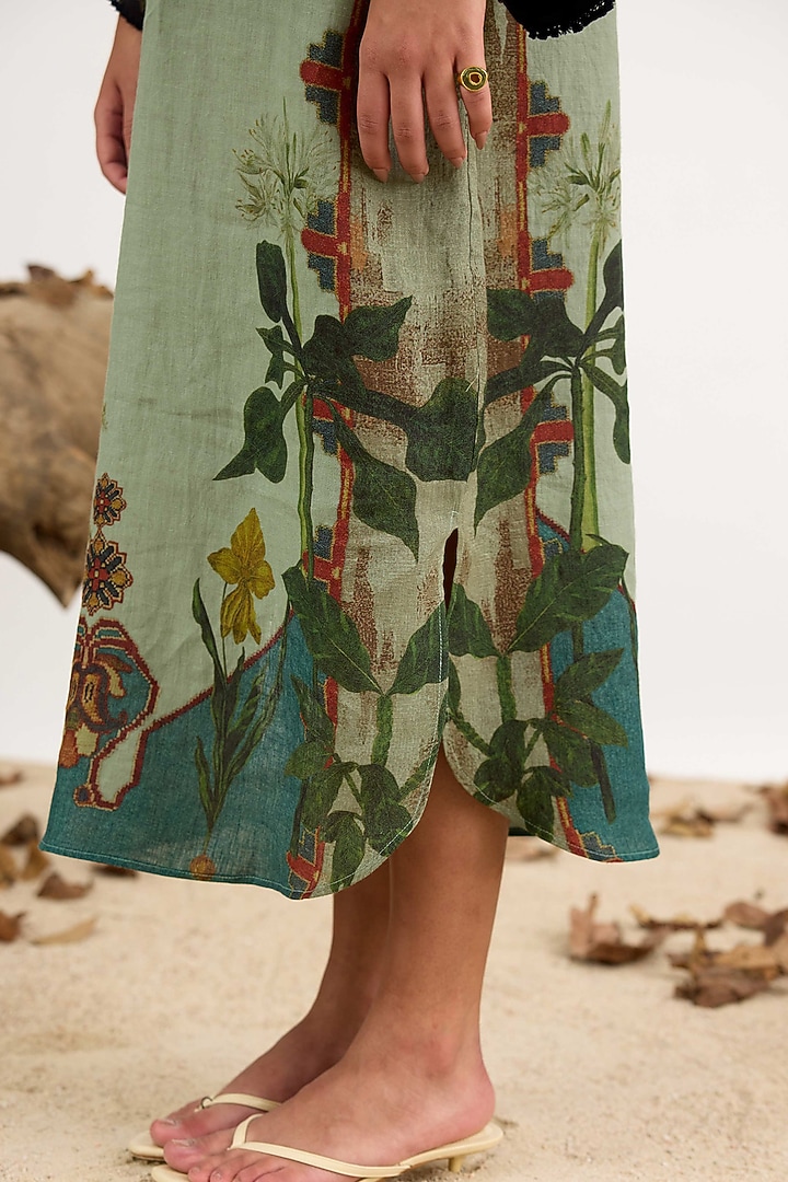 Teal & Blue Linen Printed Cocktail Dress by Rajdeep Ranawat at Pernia's Pop Up Shop