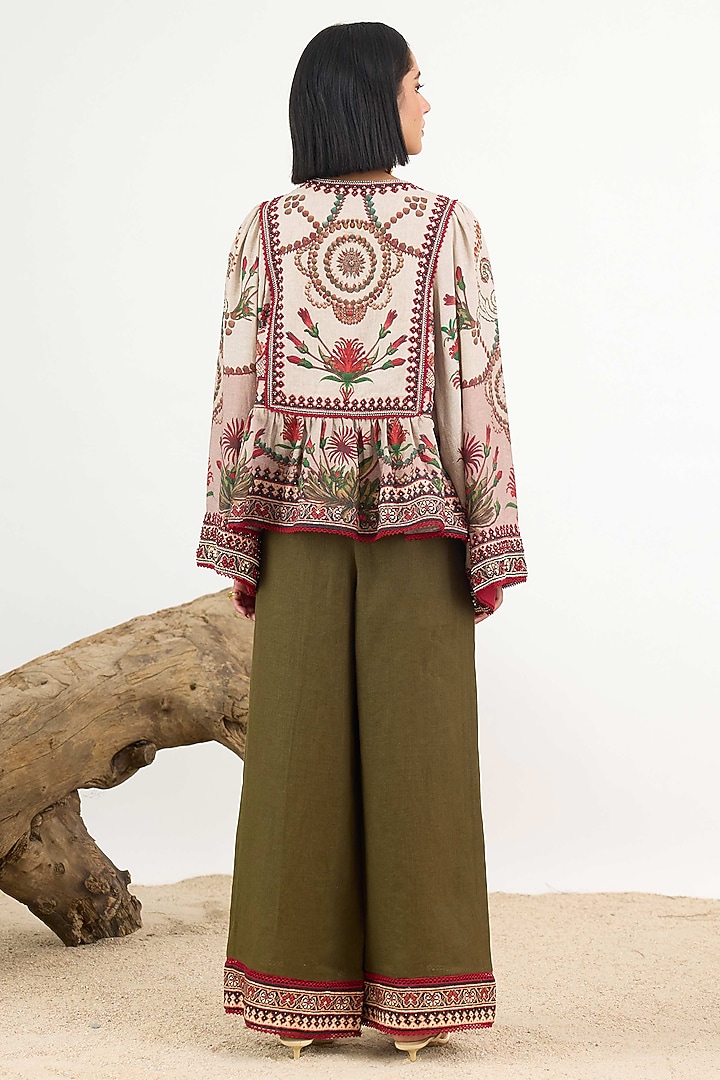 Beige Linen Printed Top by Rajdeep Ranawat at Pernia's Pop Up Shop