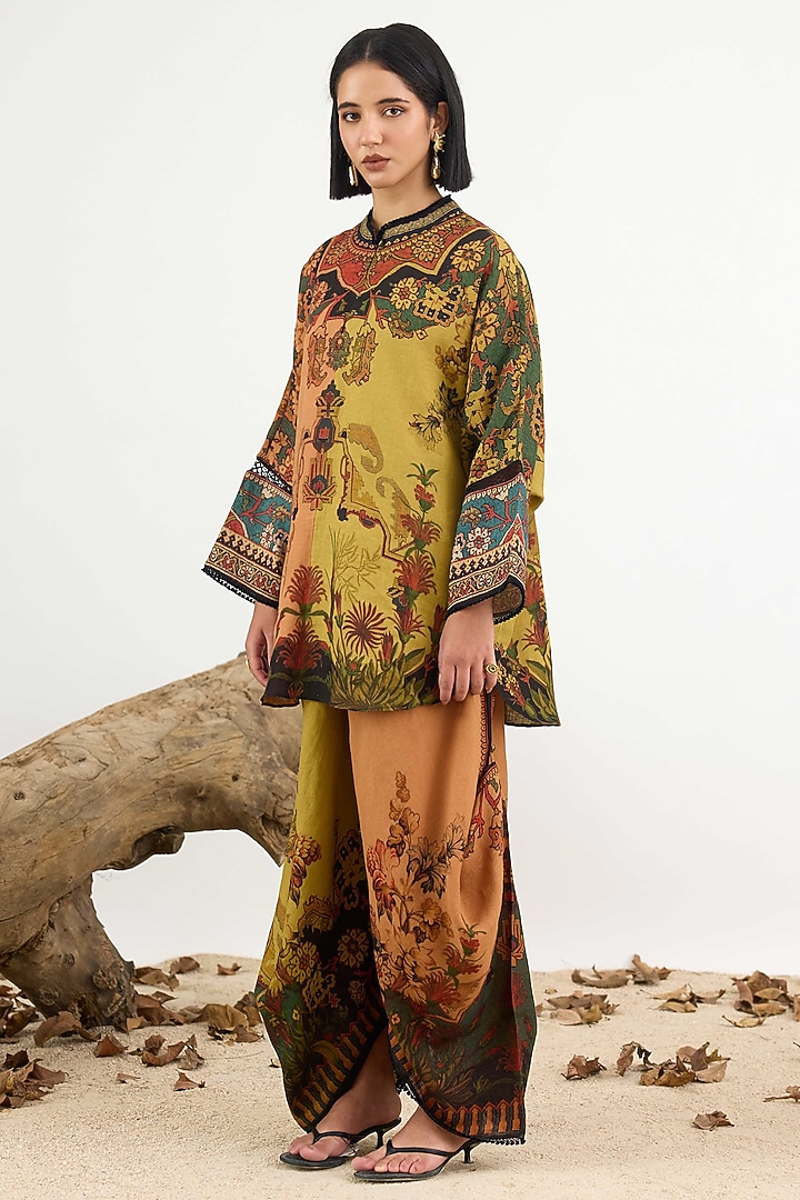 Caramel & Anise Linen Printed Tunic by Rajdeep Ranawat at Pernia's Pop Up Shop