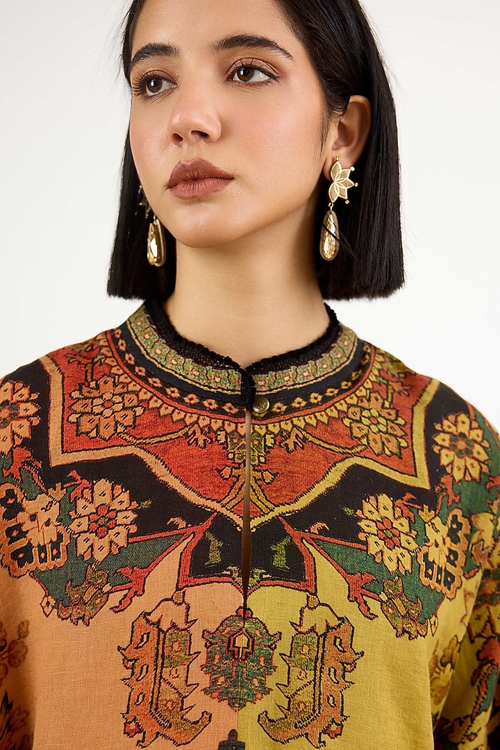 Caramel & Anise Linen Printed Tunic by Rajdeep Ranawat at Pernia's Pop Up Shop