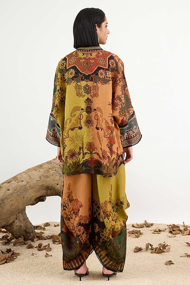 Caramel & Anise Linen Printed Dhoti Pants by Rajdeep Ranawat at Pernia's Pop Up Shop