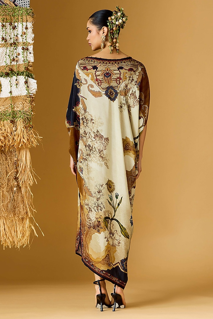 Beige & Caramel Crepe Printed Draped Tunic  by Rajdeep Ranawat at Pernia's Pop Up Shop