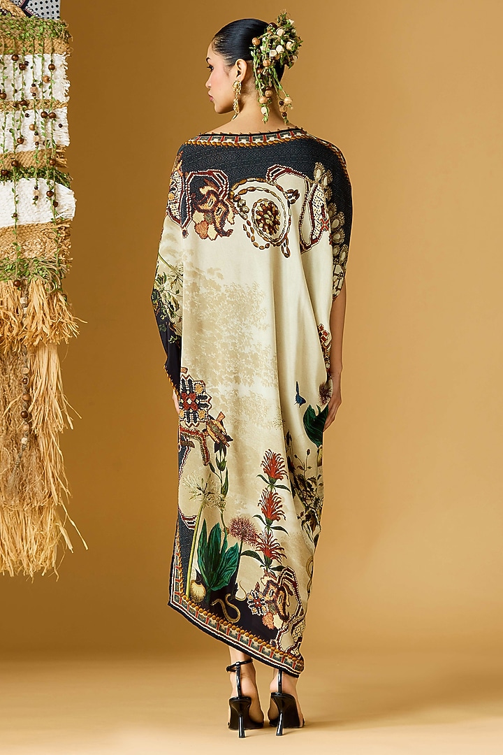Beige & Duck Crepe Printed Draped Tunic  by Rajdeep Ranawat at Pernia's Pop Up Shop