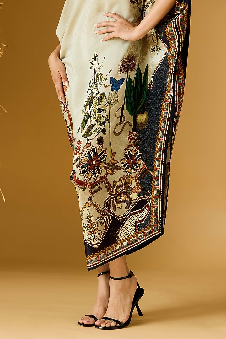Beige & Duck Crepe Printed Draped Tunic  by Rajdeep Ranawat at Pernia's Pop Up Shop
