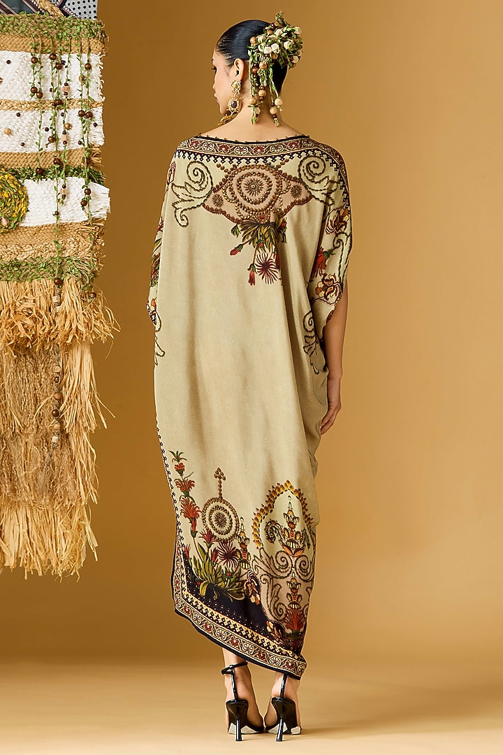 Sand & Beige Crepe Printed Draped Tunic  by Rajdeep Ranawat at Pernia's Pop Up Shop