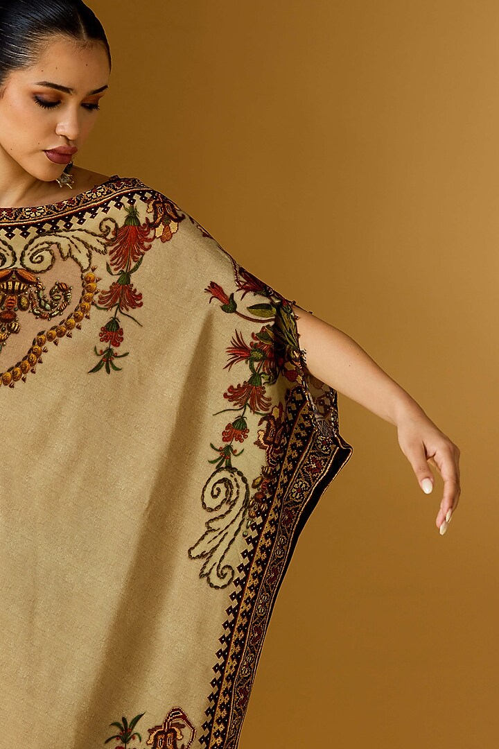 Sand & Beige Crepe Printed Draped Tunic  by Rajdeep Ranawat at Pernia's Pop Up Shop