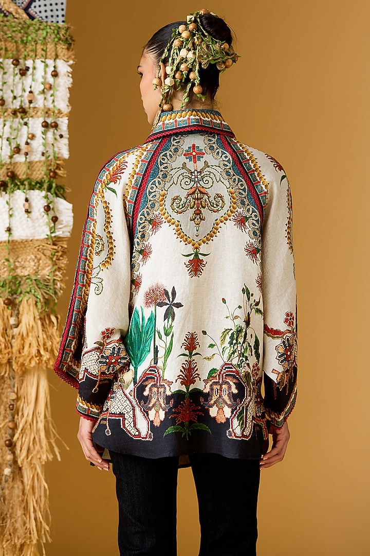 Beige Linen Printed Tunic by Rajdeep Ranawat at Pernia's Pop Up Shop
