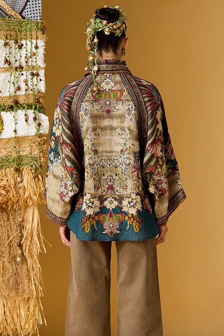 Teal Linen Printed Tunic by Rajdeep Ranawat at Pernia's Pop Up Shop