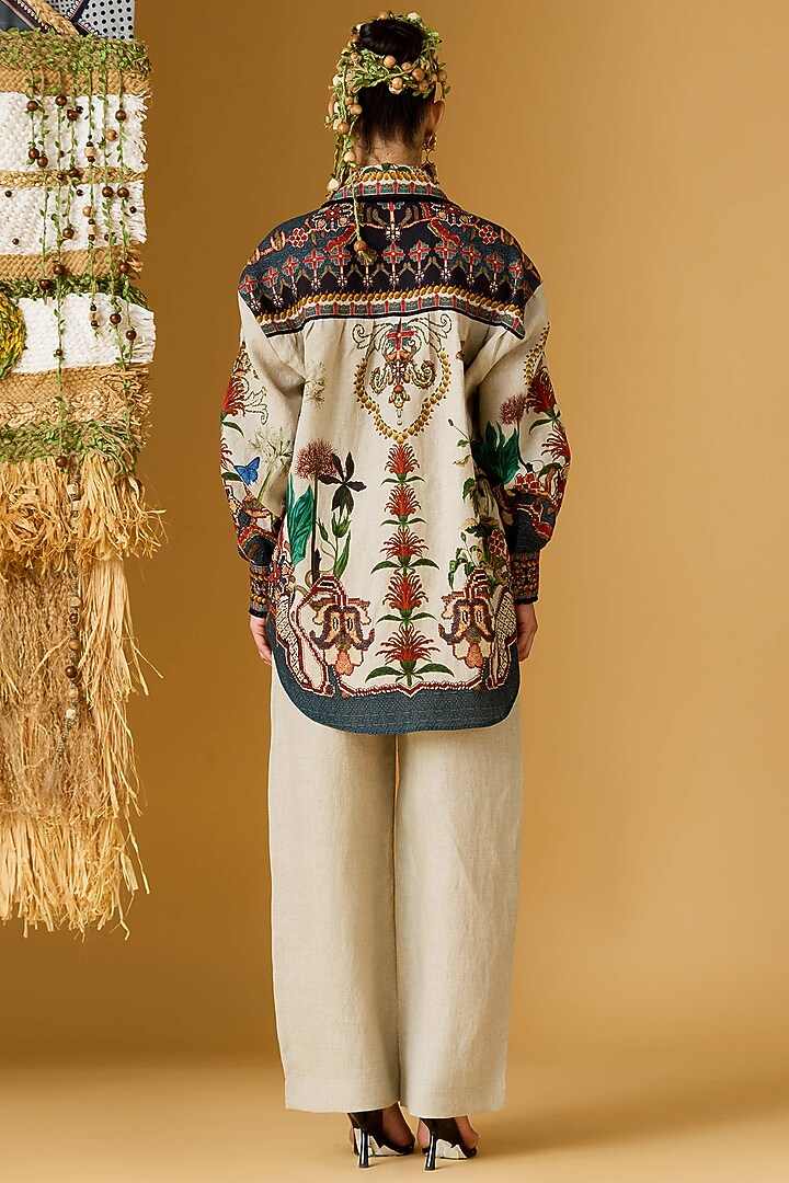 Beige Linen Pants by Rajdeep Ranawat at Pernia's Pop Up Shop