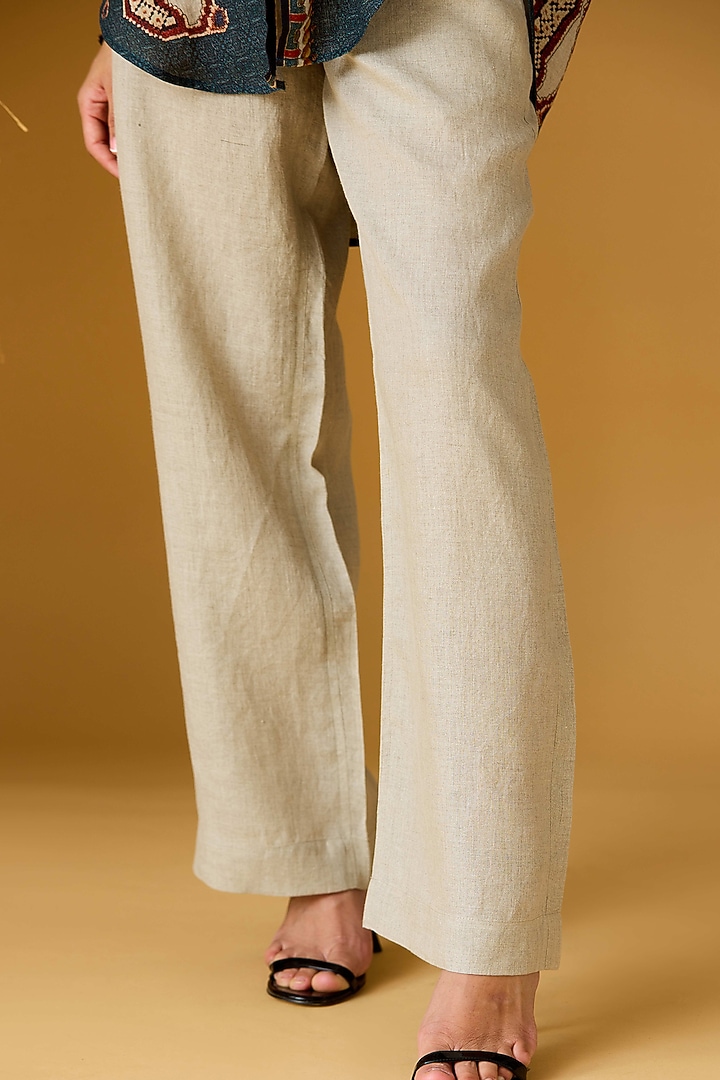 Beige Linen Pants by Rajdeep Ranawat at Pernia's Pop Up Shop