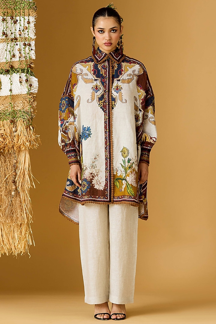 Beige Linen Pants by Rajdeep Ranawat at Pernia's Pop Up Shop