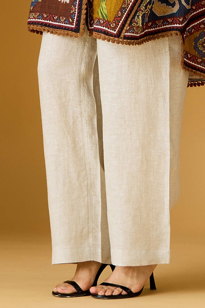Beige Linen Pants by Rajdeep Ranawat at Pernia's Pop Up Shop