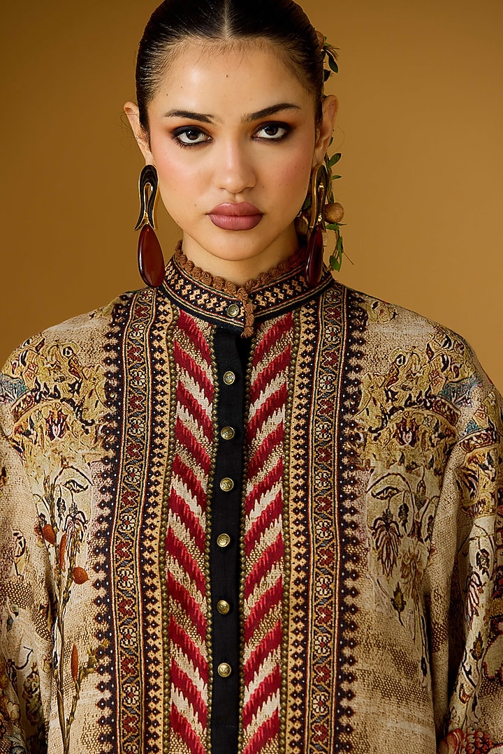Sand & Teal Linen Printed Tunic by Rajdeep Ranawat at Pernia's Pop Up Shop