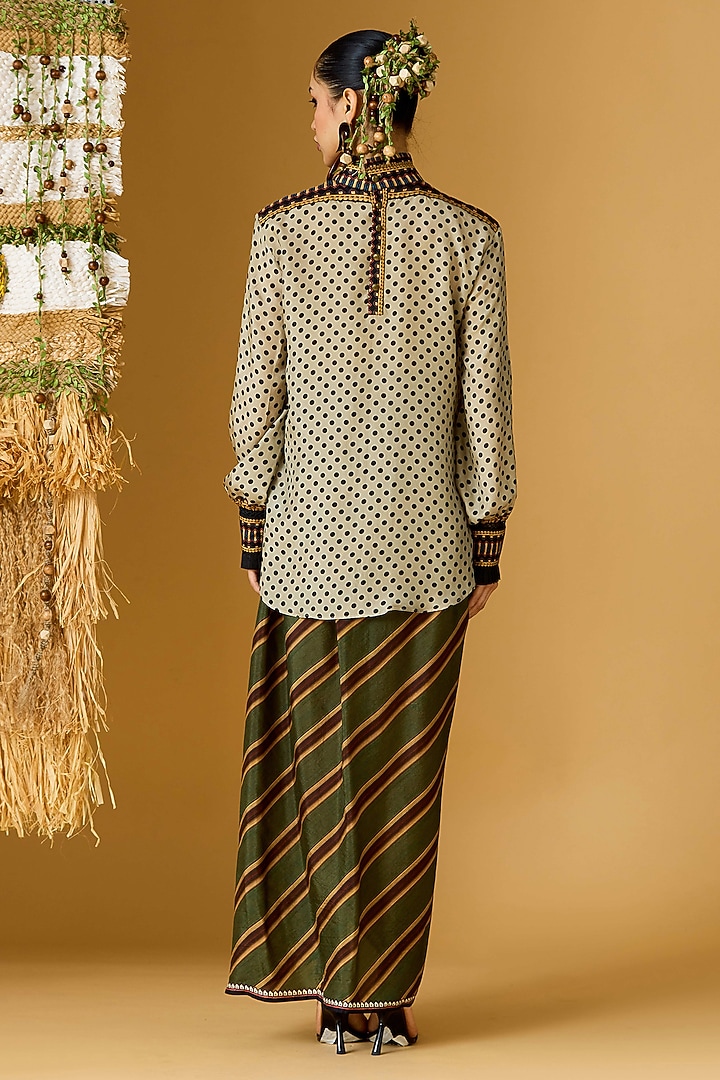 Olive Green Modal Satin Striped Draped Skirt by Rajdeep Ranawat at Pernia's Pop Up Shop