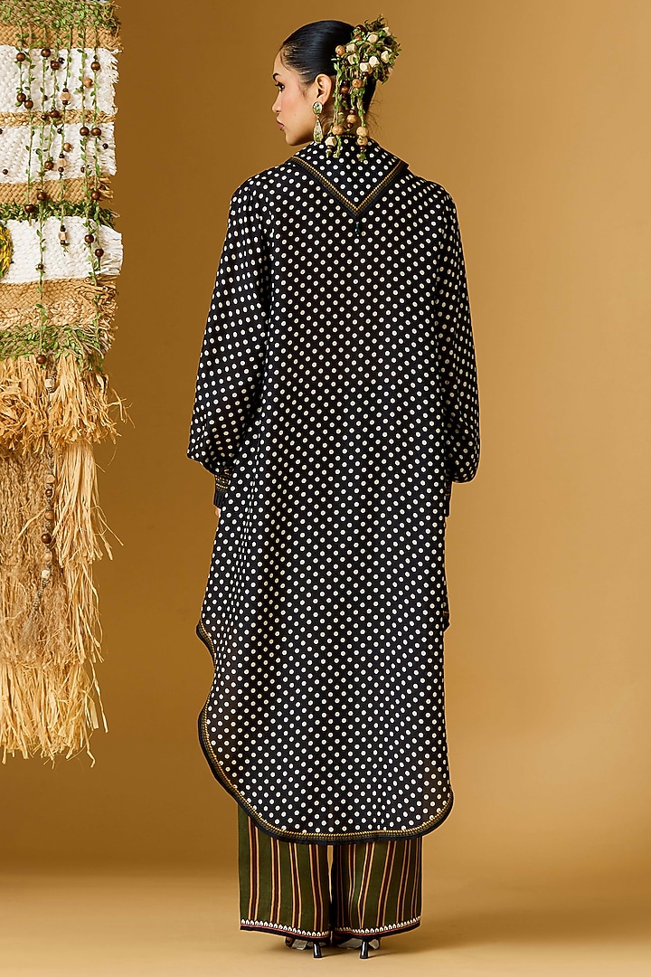 Olive Green Modal Satin Striped Palazzo by Rajdeep Ranawat at Pernia's Pop Up Shop