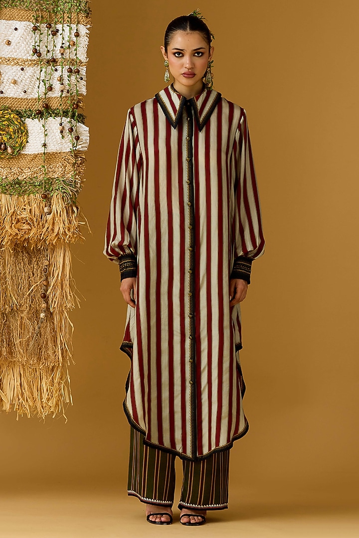Black Silk Stripe Printed Shirt by Rajdeep Ranawat at Pernia's Pop Up Shop