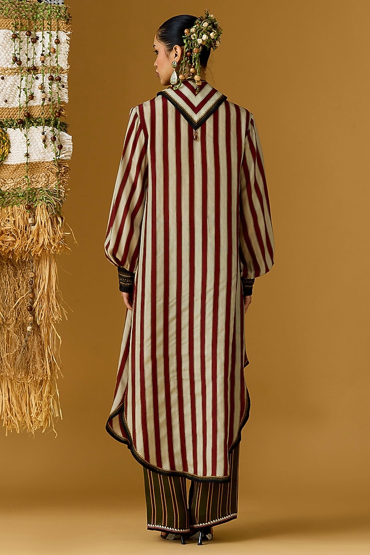 Olive Green Modal Satin Striped Palazzo by Rajdeep Ranawat at Pernia's Pop Up Shop