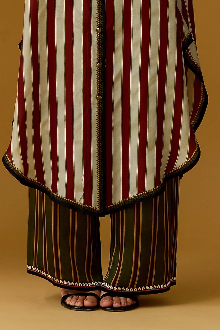 Olive Green Modal Satin Striped Palazzo by Rajdeep Ranawat at Pernia's Pop Up Shop