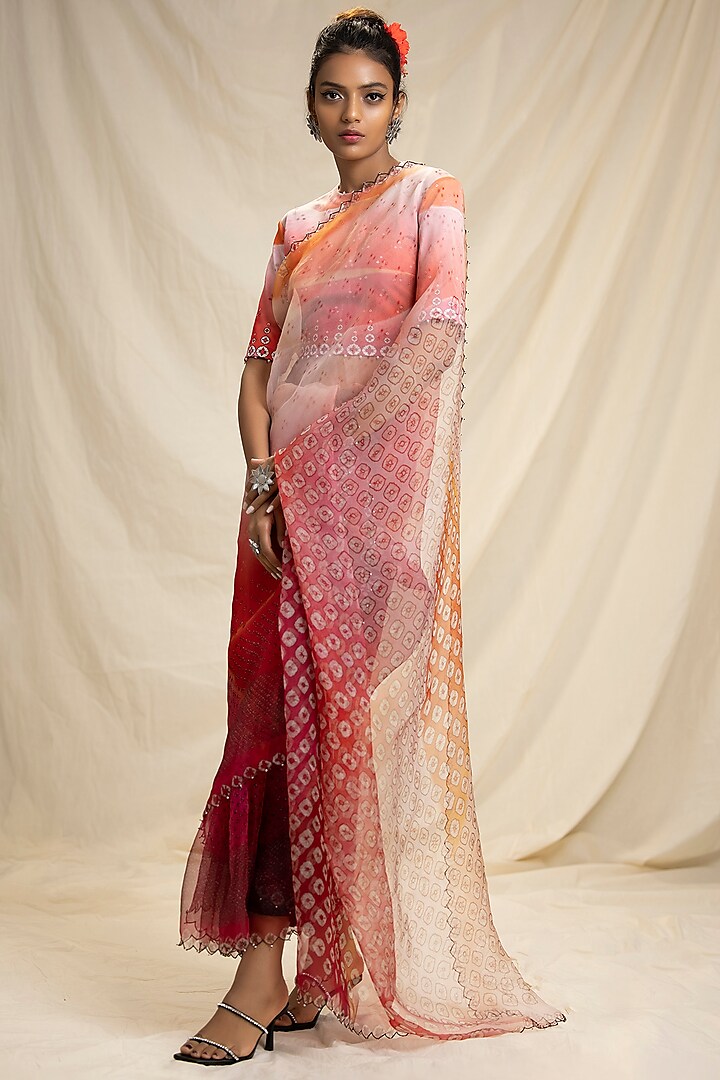 Blush Pink Embroidered Saree Set by Rajdeep Ranawat