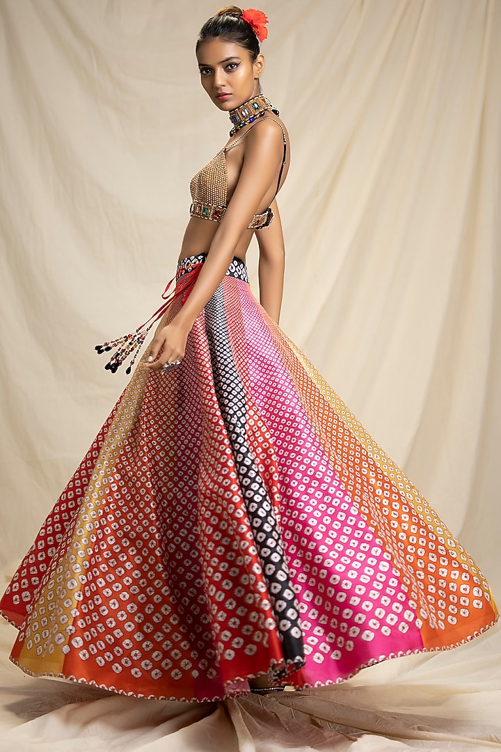 Red Printed Skirt Set With Belt by Rajdeep Ranawat at Pernia's Pop Up Shop