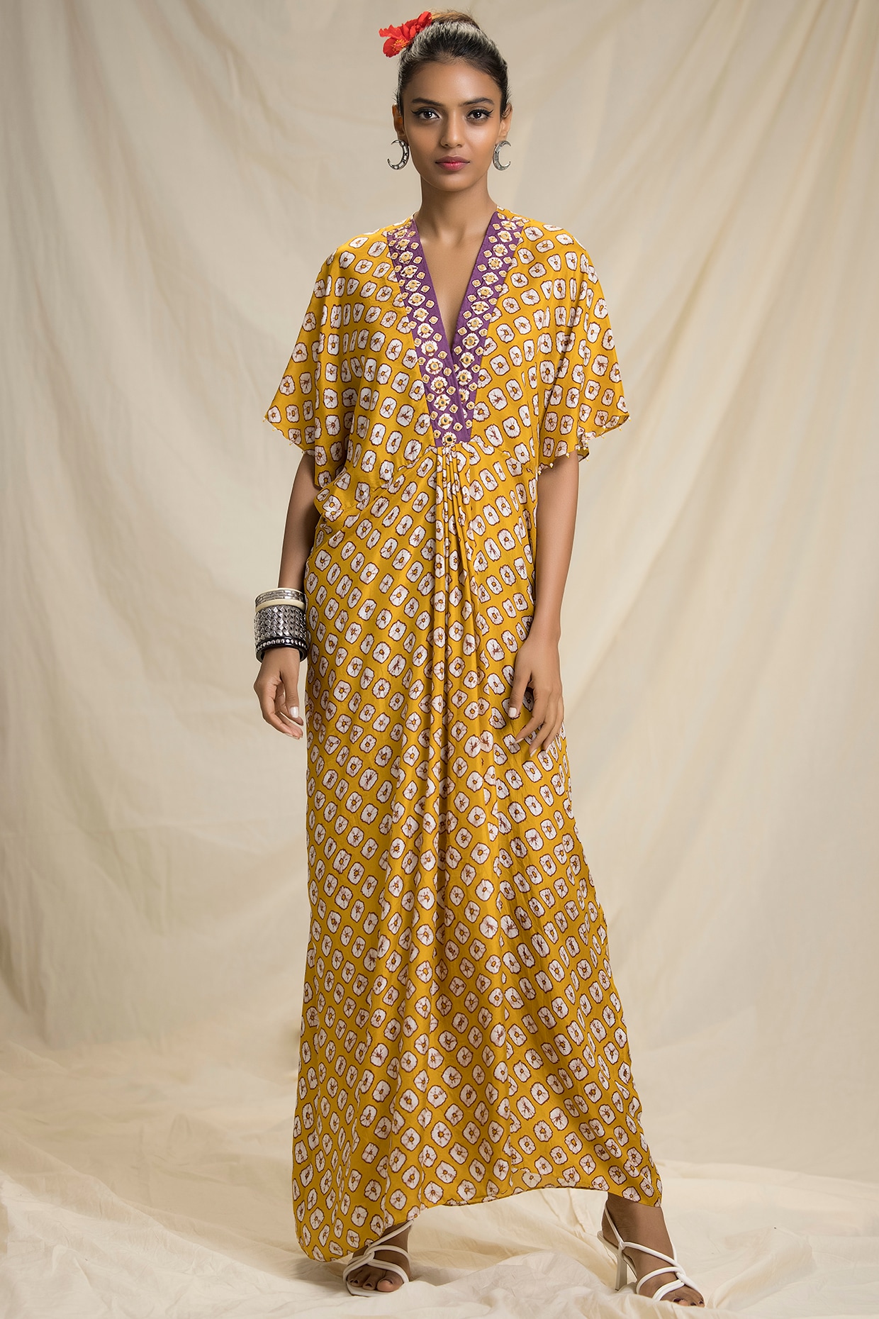 mustard kaftan dress