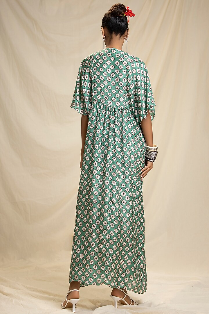 Jade Green Embroidered Kaftan Vacation Dress by Rajdeep Ranawat at Pernia's Pop Up Shop