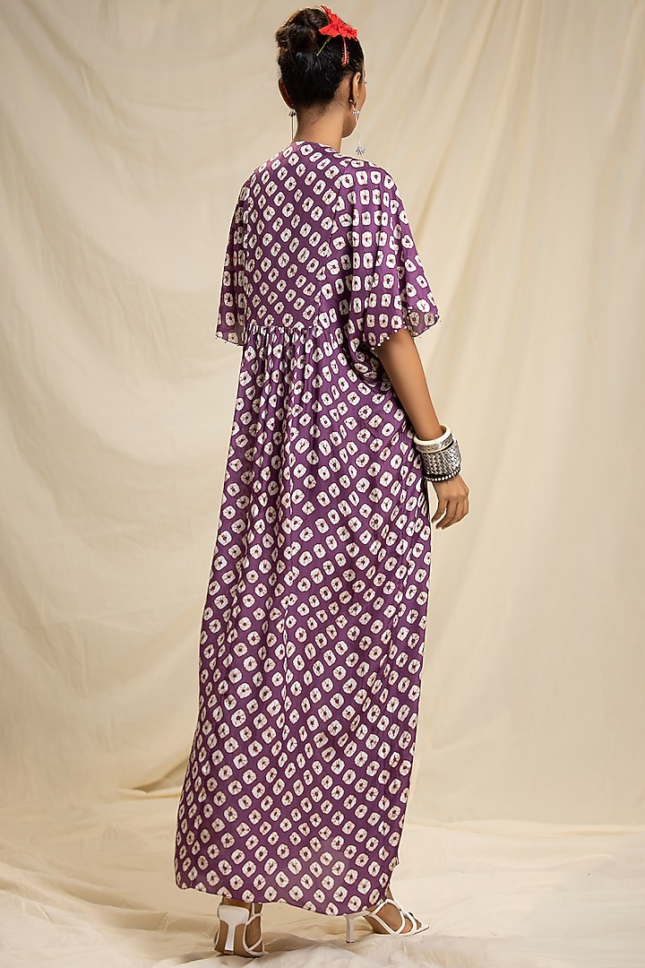 Plum Embroidered Kaftan Vacation Dress by Rajdeep Ranawat at Pernia's Pop Up Shop