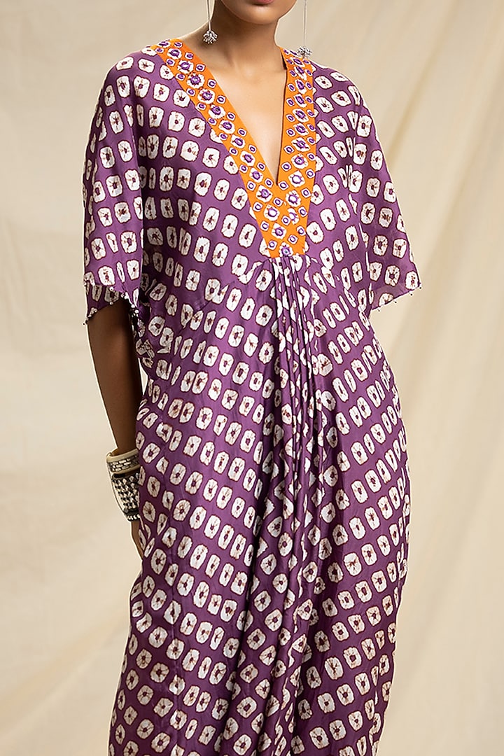 Plum Embroidered Kaftan Vacation Dress by Rajdeep Ranawat at Pernia's Pop Up Shop