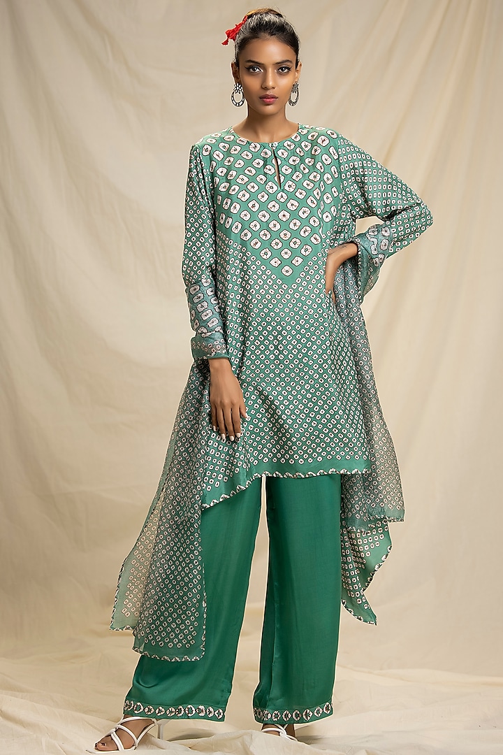 Jade Green Draped Tunic Set by Rajdeep Ranawat