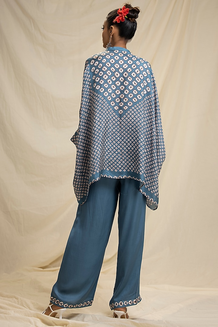 Slate Blue Band Collar Tunic With Pants by Rajdeep Ranawat at Pernia's Pop Up Shop