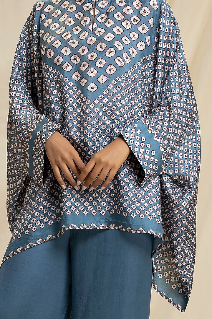 Slate Blue Band Collar Tunic With Pants by Rajdeep Ranawat at Pernia's Pop Up Shop
