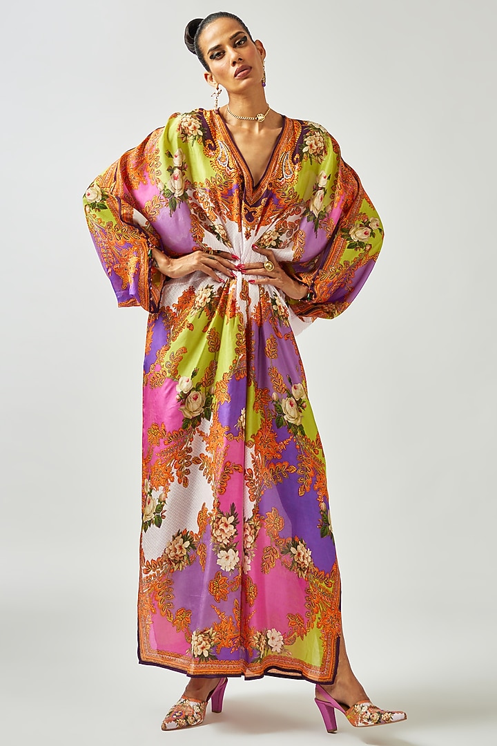 Multi-Colored Silk Printed Kaftan by Rajdeep Ranawat at Pernia's Pop Up Shop