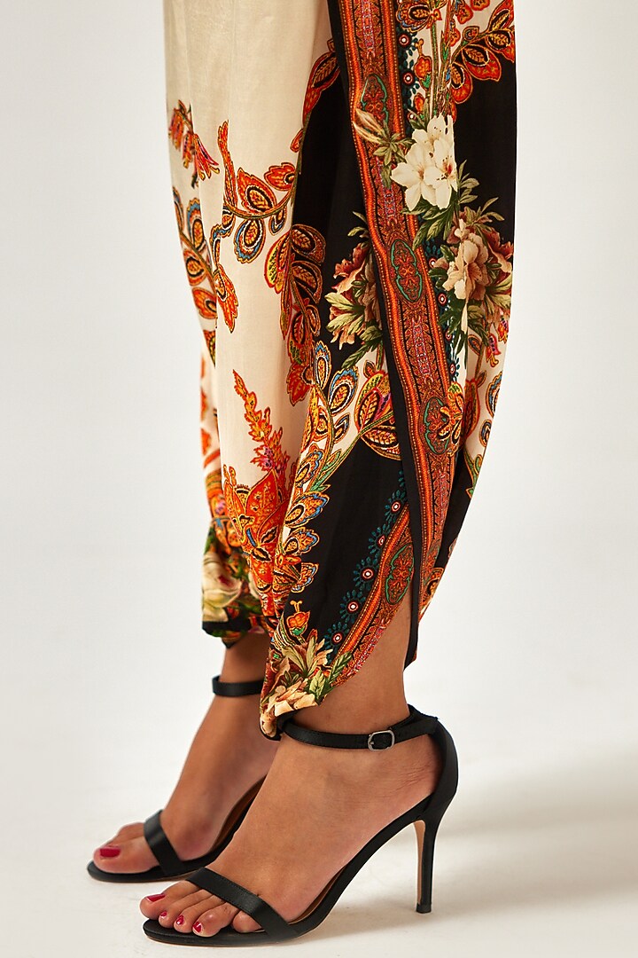 Black & Orange Silk Printed Dhoti Pants by Rajdeep Ranawat at Pernia's Pop Up Shop