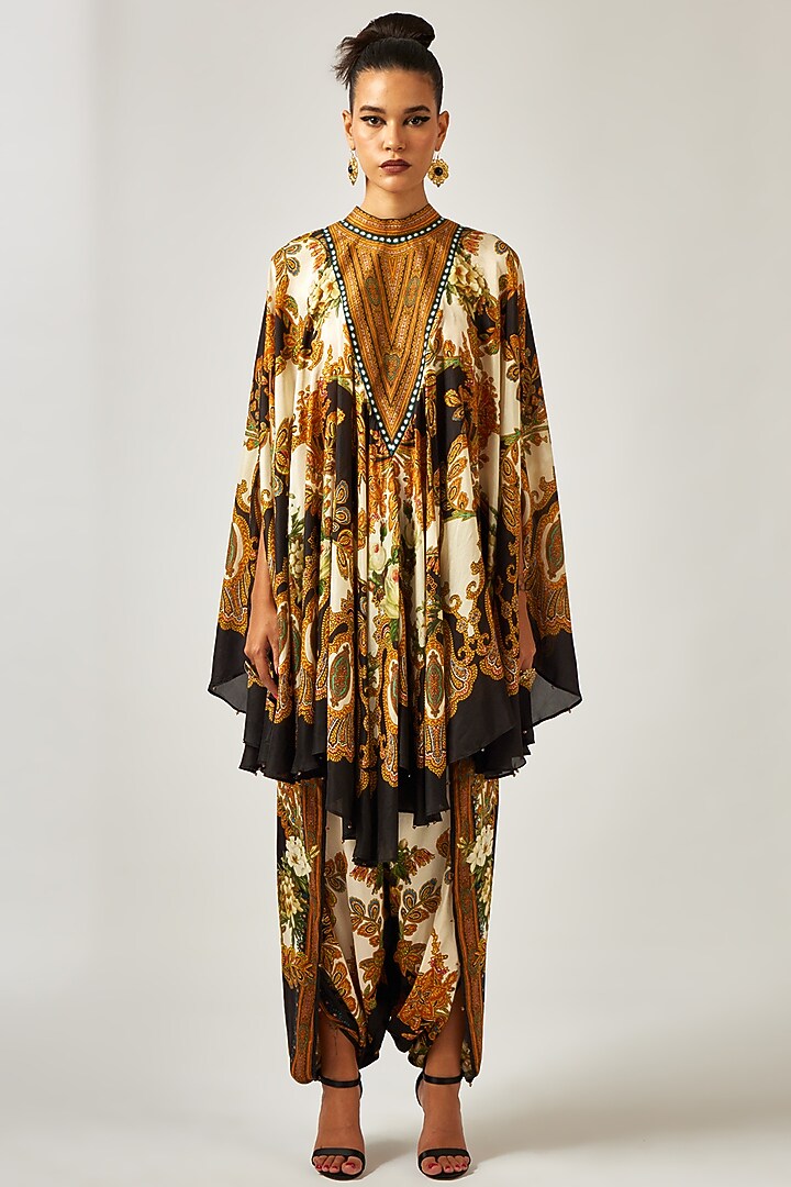 Black & Gold Silk Printed Dhoti Pants by Rajdeep Ranawat at Pernia's Pop Up Shop