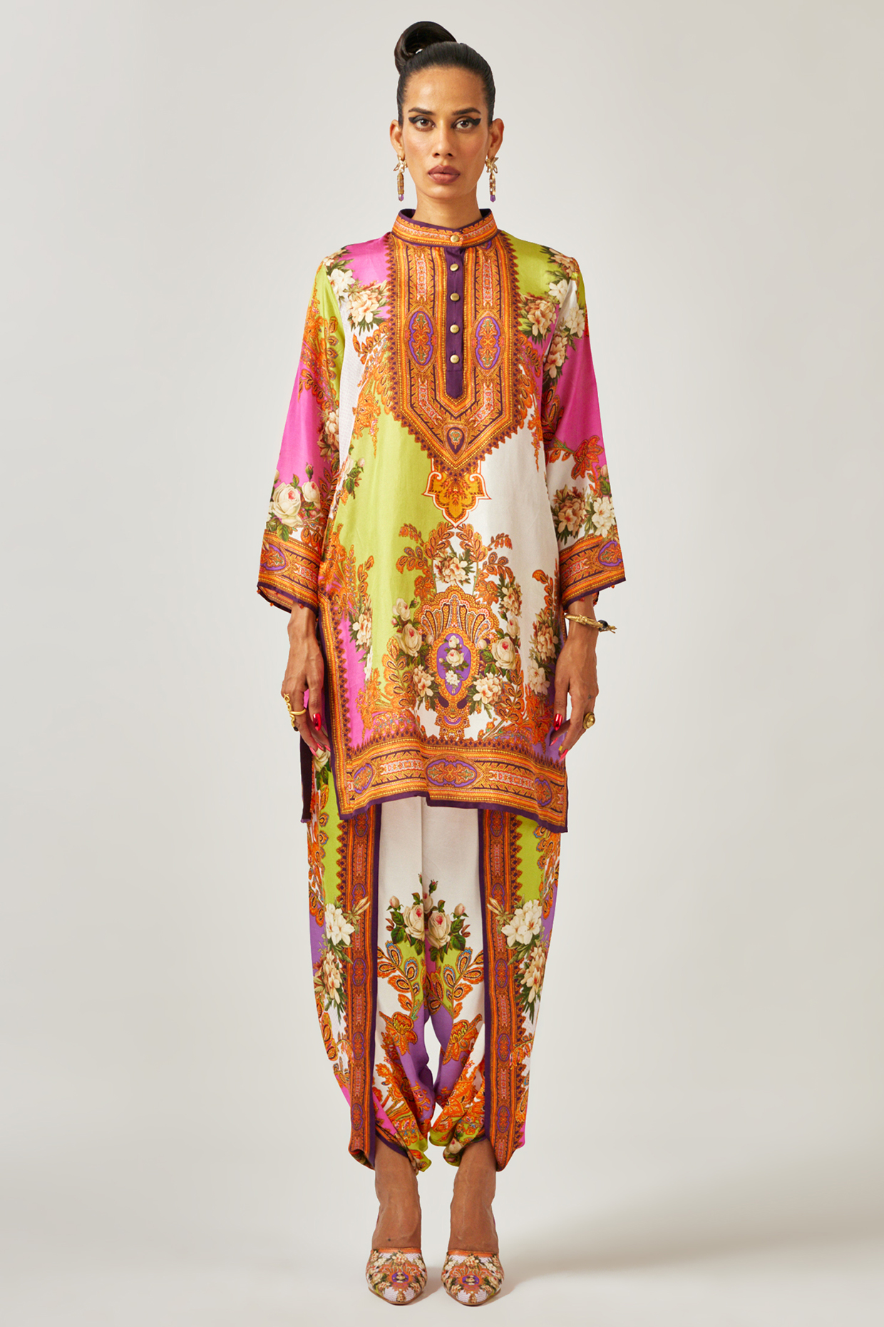 Multi-Colored Silk Printed Kurta by Rajdeep Ranawat at Pernia's Pop Up Shop