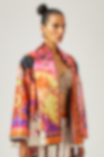 Multi-Colored Dupion & Organza Printed Jacket by Rajdeep Ranawat at Pernia's Pop Up Shop