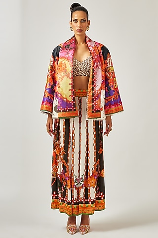 Multi-Colored Silk Printed Culottes by Rajdeep Ranawat