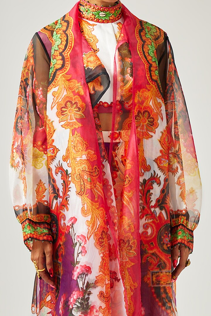 Multi-Colored Silk Printed & Embroidered Crop Blouse by Rajdeep Ranawat at Pernia's Pop Up Shop